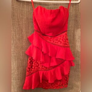 Saints + secrets Red Ruffle Mini Dress XS